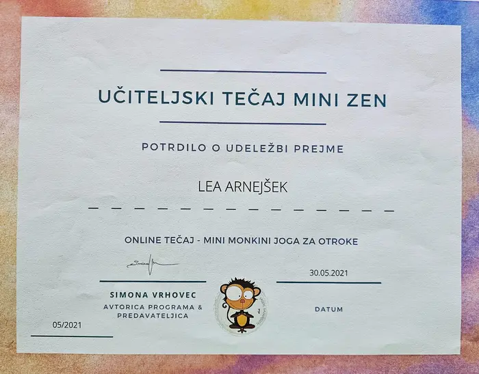 Certifikat oziroma potrdilo Lee Arnejšek 11