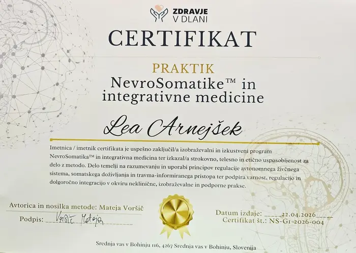 Certifikat praktik NevroSomatike in integrativne medicine